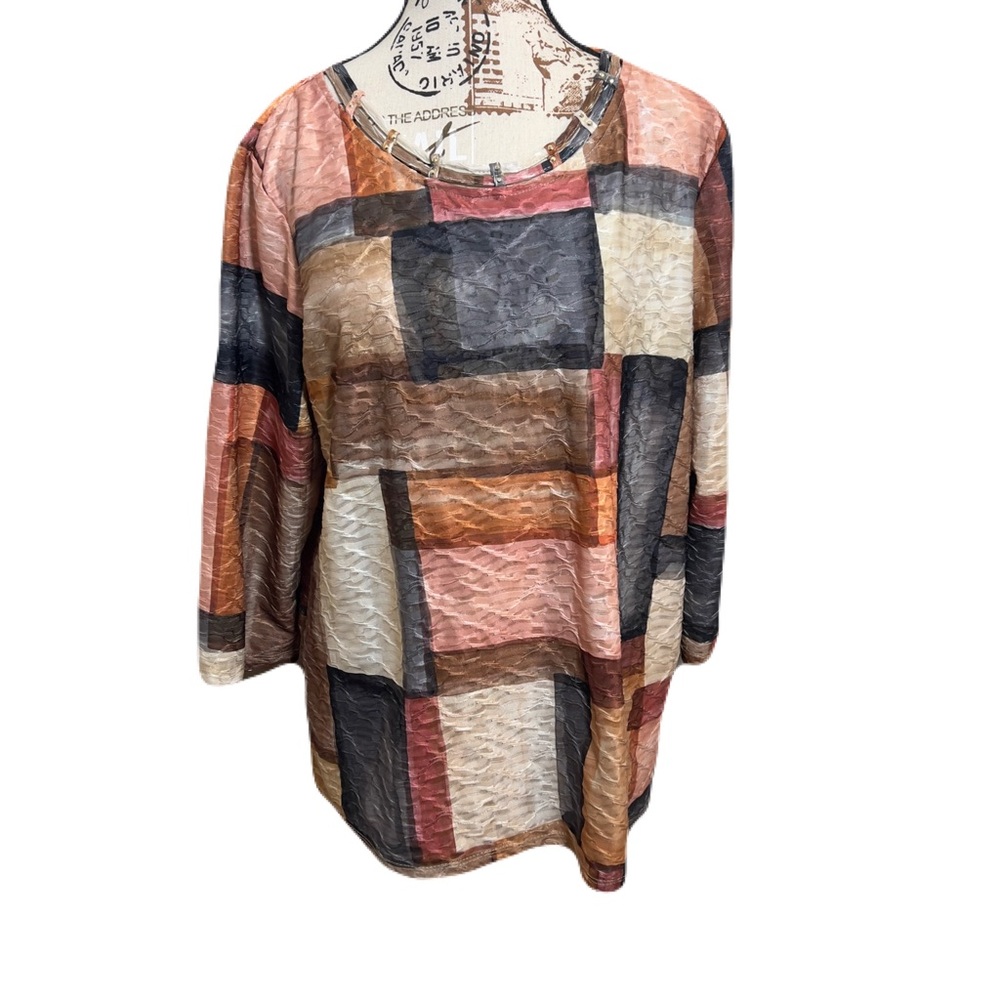 Alfred Dunner Multicolor Patchwork Textured Top M… - image 1